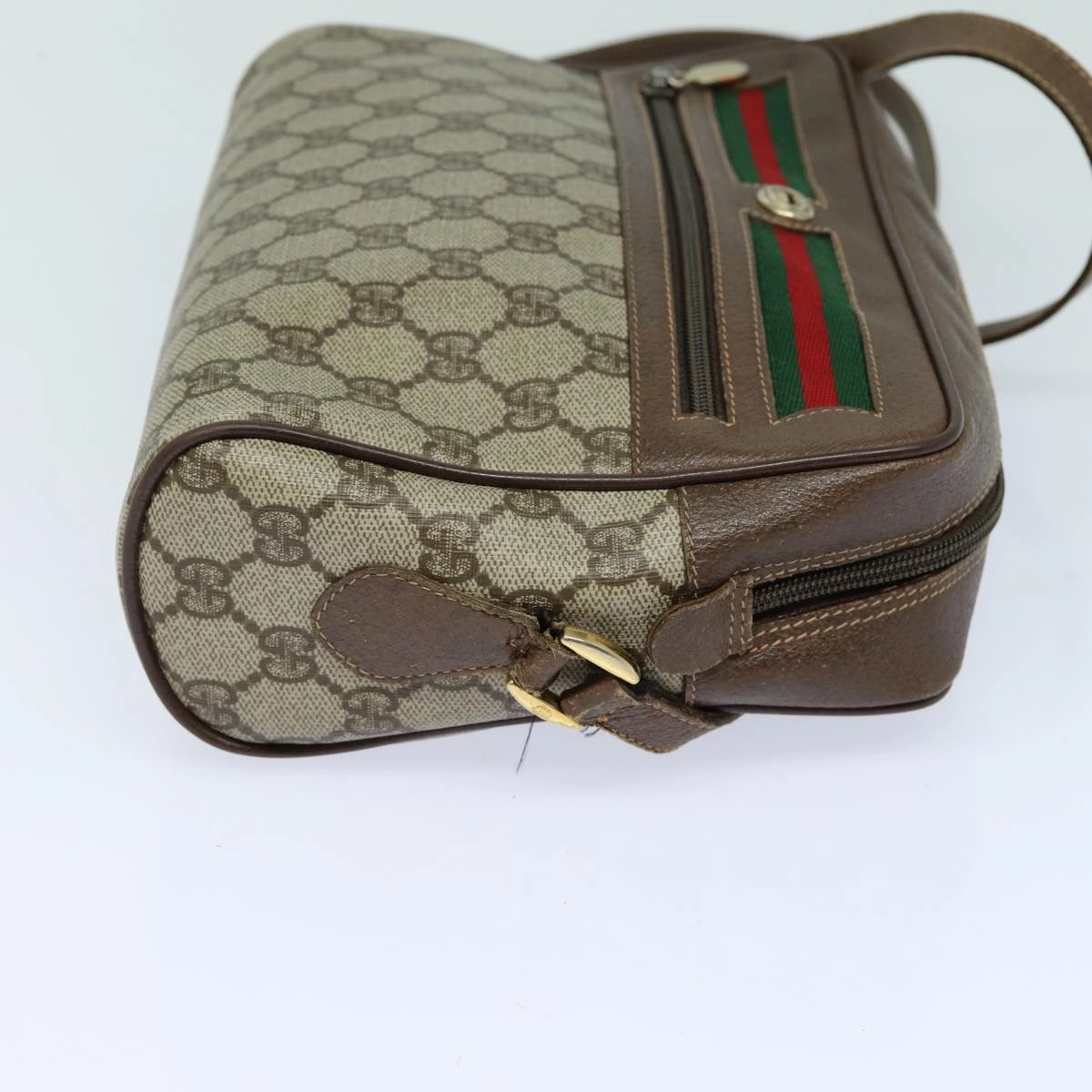 GUCCI GG Supreme Web Sherry Line Shoulder Bag PVC Beige Red  82870