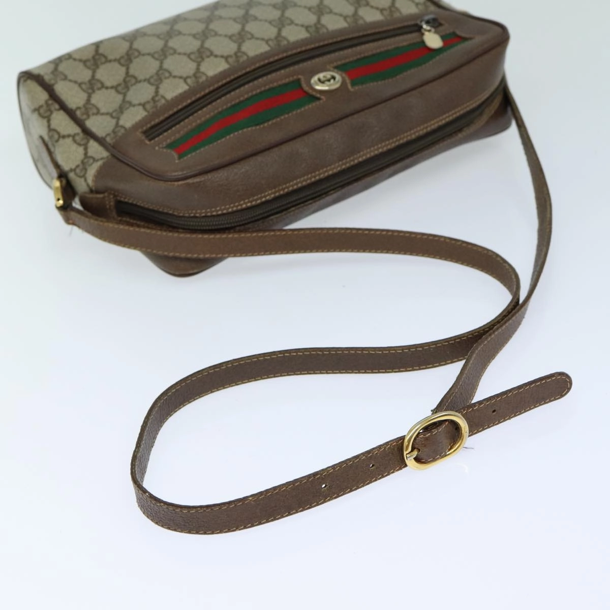 GUCCI GG Supreme Web Sherry Line Shoulder Bag PVC Beige Red  82870