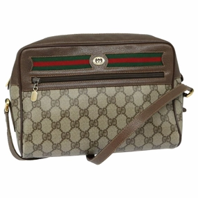 GUCCI GG Supreme Web Sherry Line Shoulder Bag PVC Beige Red  82870