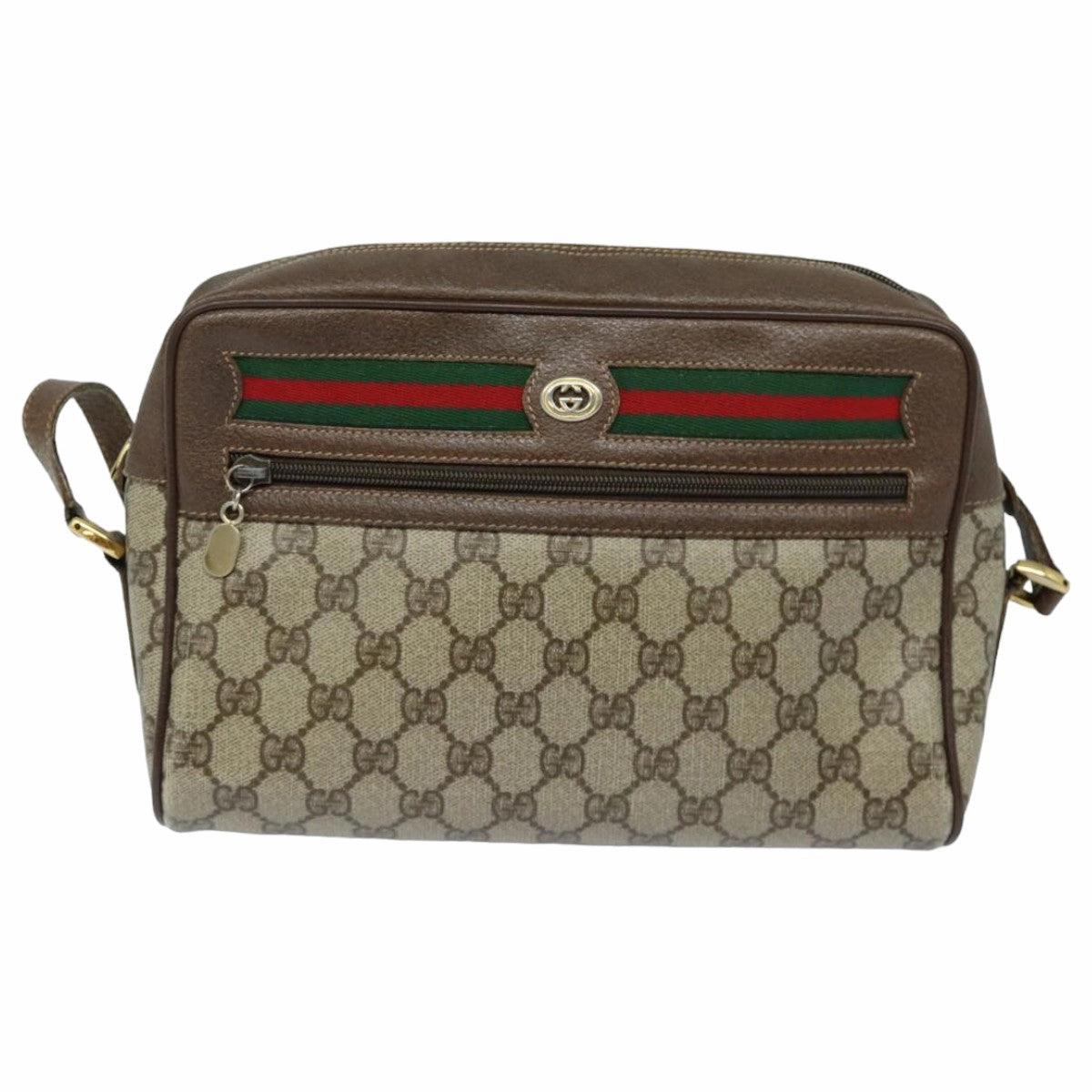 GUCCI GG Supreme Web Sherry Line Shoulder Bag PVC Beige Red  82870