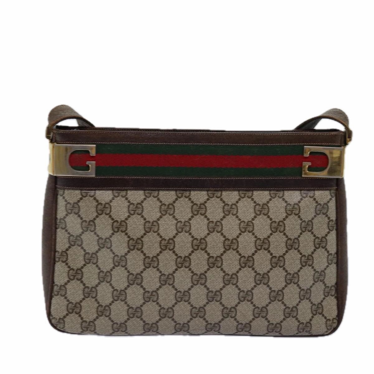 GUCCI GG Supreme Web Sherry Line Shoulder Bag PVC Beige Red Green  ep4578