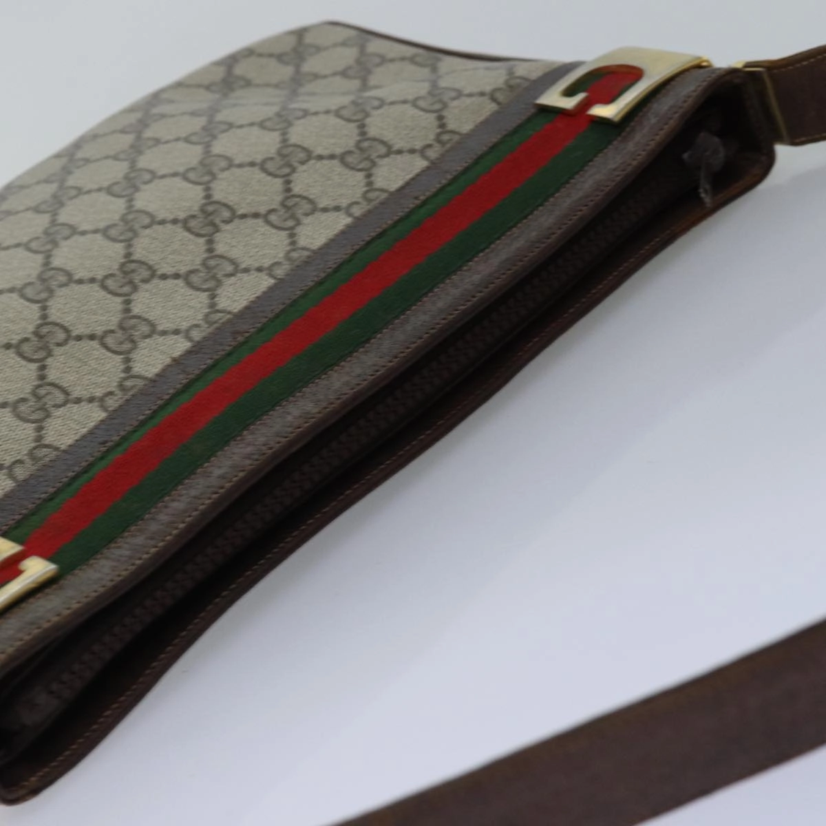 GUCCI GG Supreme Web Sherry Line Shoulder Bag PVC Beige Red Green  ep4578