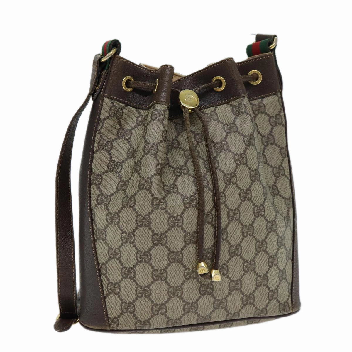GUCCI GG Supreme Web Sherry Line Shoulder Bag PVC Leather Beige  79176