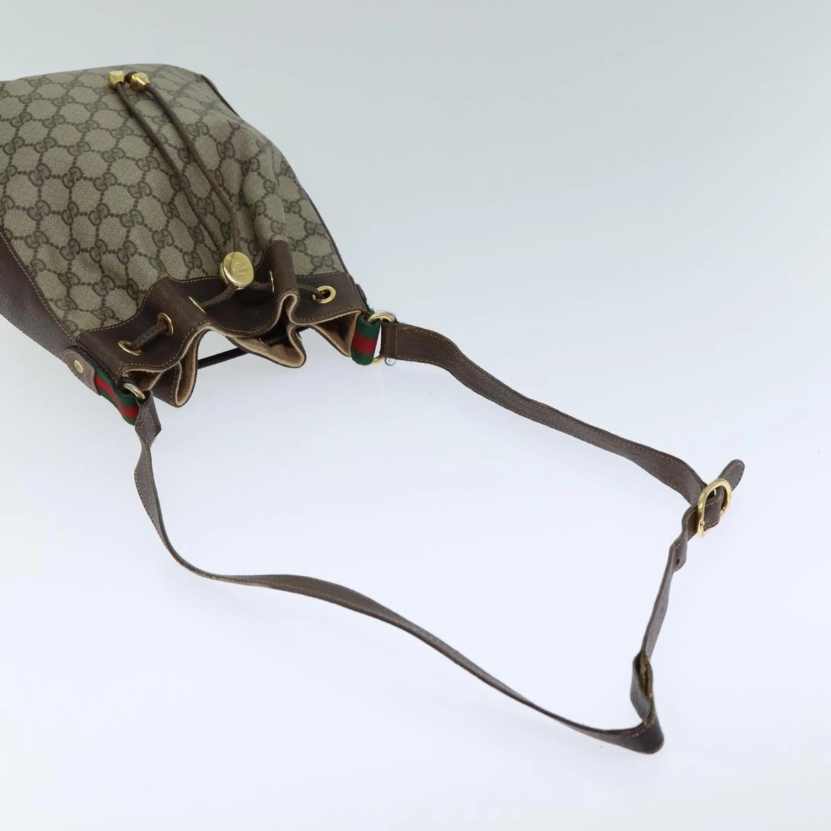 GUCCI GG Supreme Web Sherry Line Shoulder Bag PVC Leather Beige  79176
