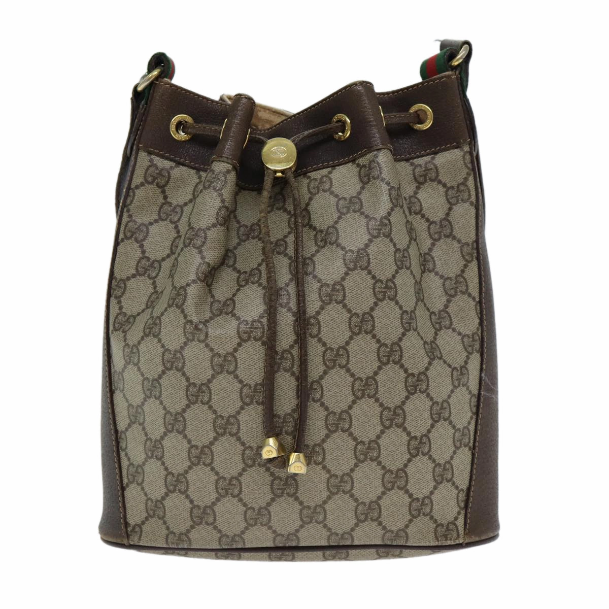 GUCCI GG Supreme Web Sherry Line Shoulder Bag PVC Leather Beige  79176