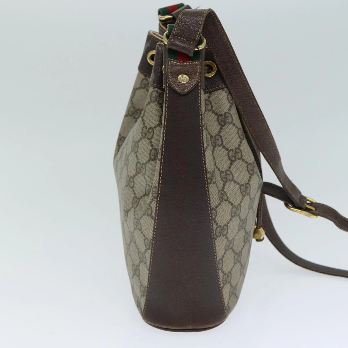 GUCCI GG Supreme Web Sherry Line Shoulder Bag PVC Leather Beige  79176