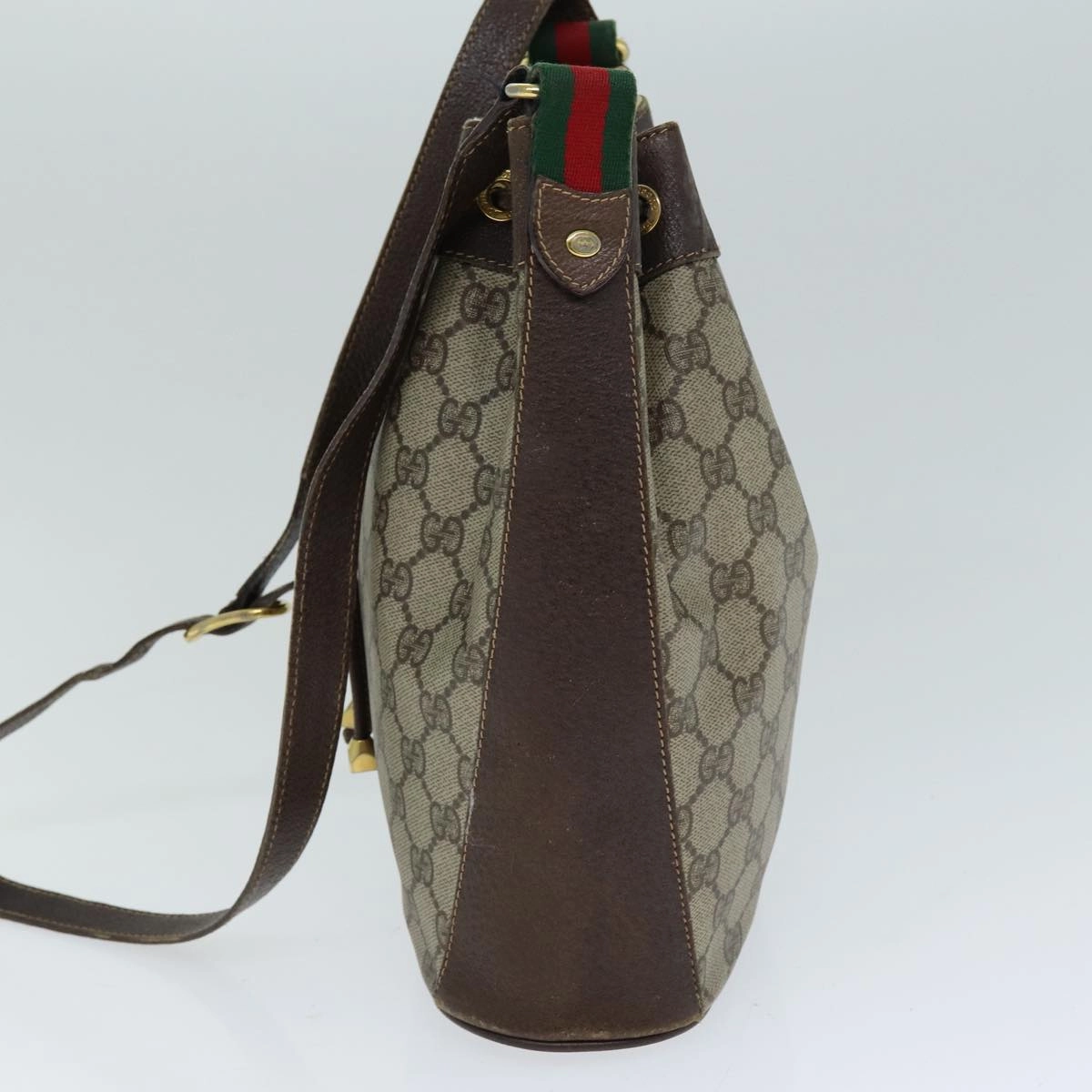 GUCCI GG Supreme Web Sherry Line Shoulder Bag PVC Leather Beige  79176
