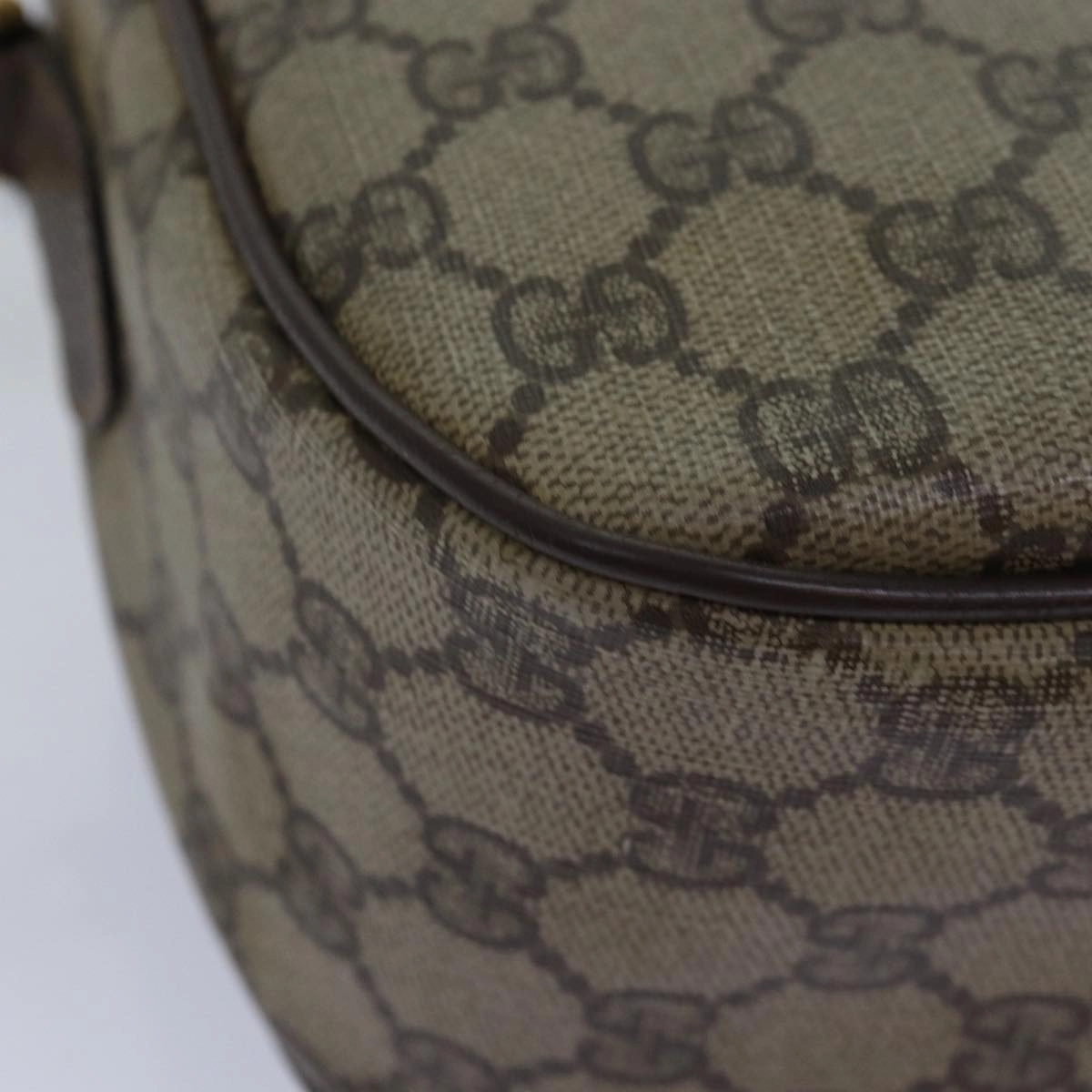 GUCCI GG Supreme Web Sherry Line Shoulder Bag PVC Leather Beige Brown