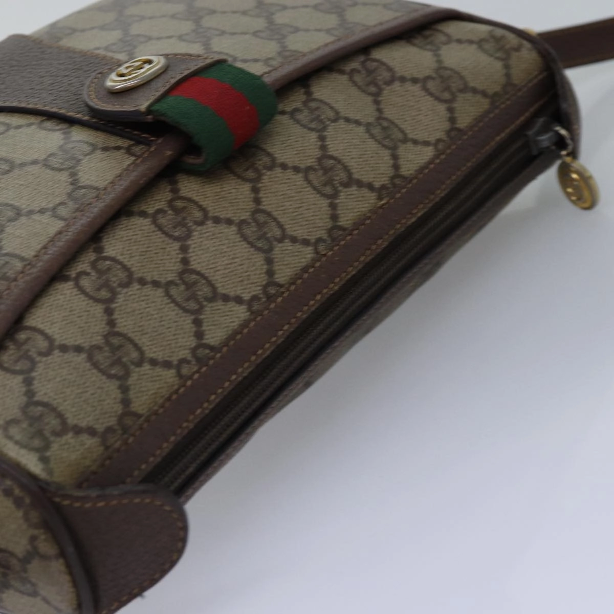 GUCCI GG Supreme Web Sherry Line Shoulder Bag PVC Leather Beige Brown