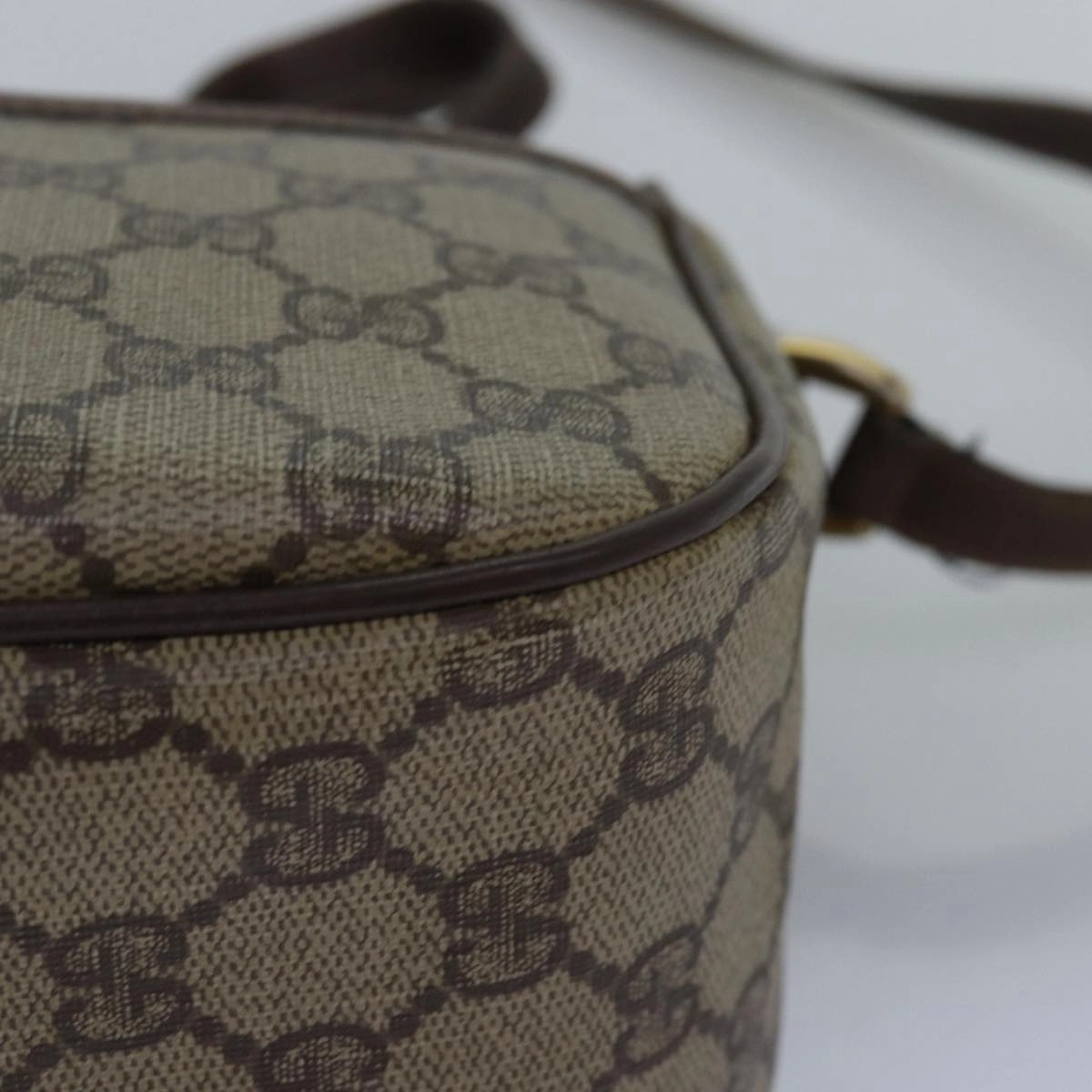 GUCCI GG Supreme Web Sherry Line Shoulder Bag PVC Leather Beige Brown