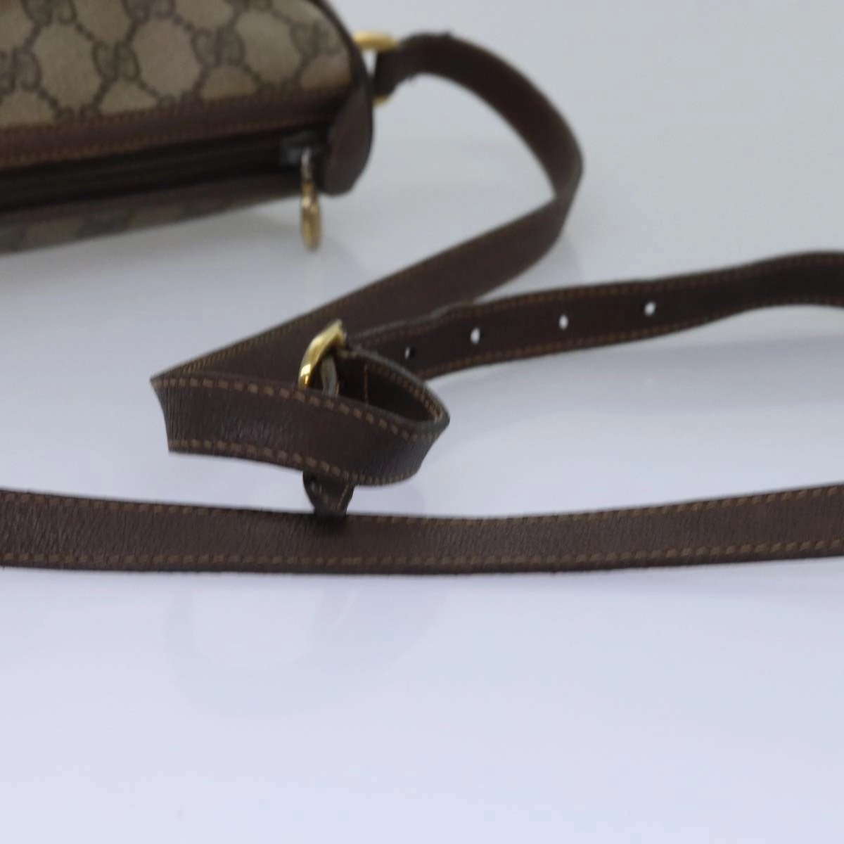 GUCCI GG Supreme Web Sherry Line Shoulder Bag PVC Leather Beige Brown