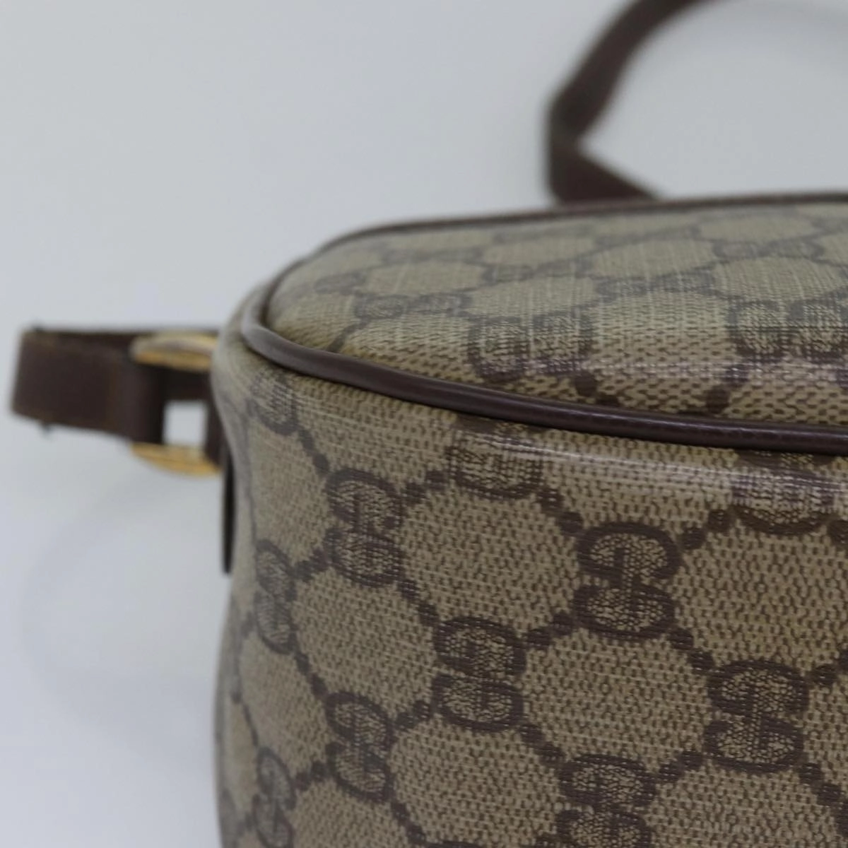 GUCCI GG Supreme Web Sherry Line Shoulder Bag PVC Leather Beige Brown