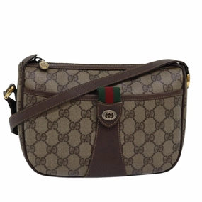 GUCCI GG Supreme Web Sherry Line Shoulder Bag PVC Leather Beige Brown