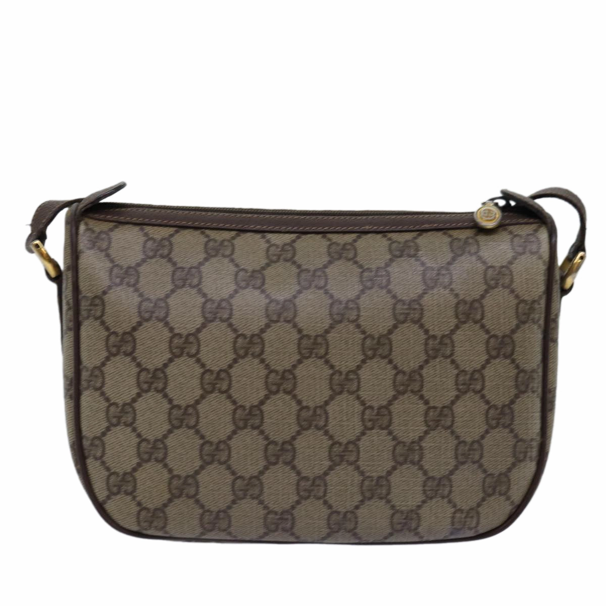 GUCCI GG Supreme Web Sherry Line Shoulder Bag PVC Leather Beige Brown