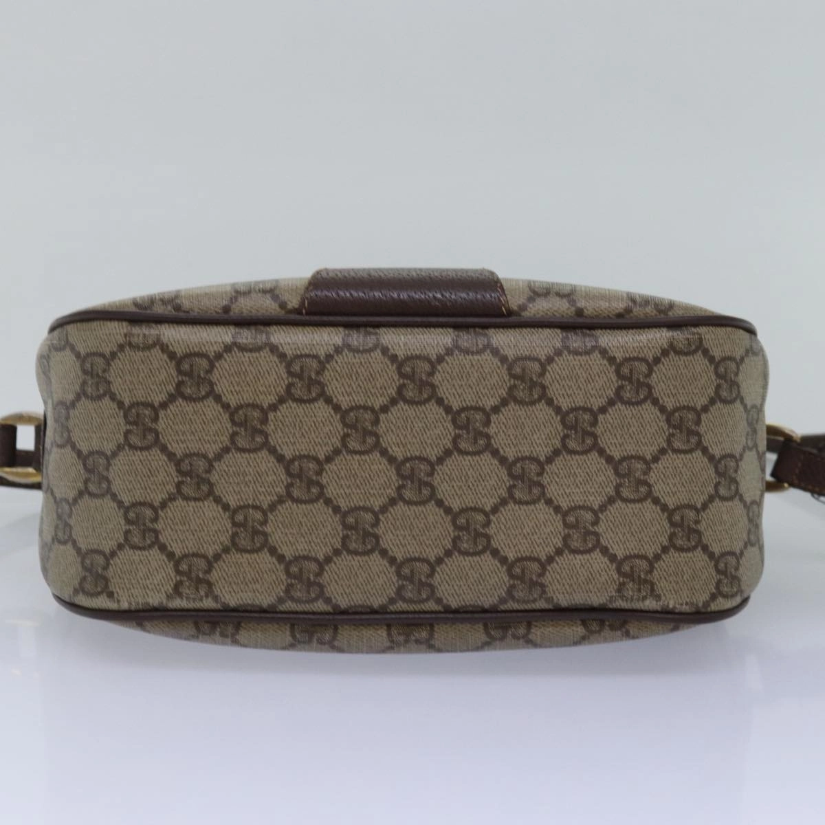 GUCCI GG Supreme Web Sherry Line Shoulder Bag PVC Leather Beige Brown