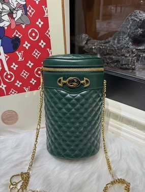 Gucci Green Quilted Leather Cylindrical Shoulder Bag Medium