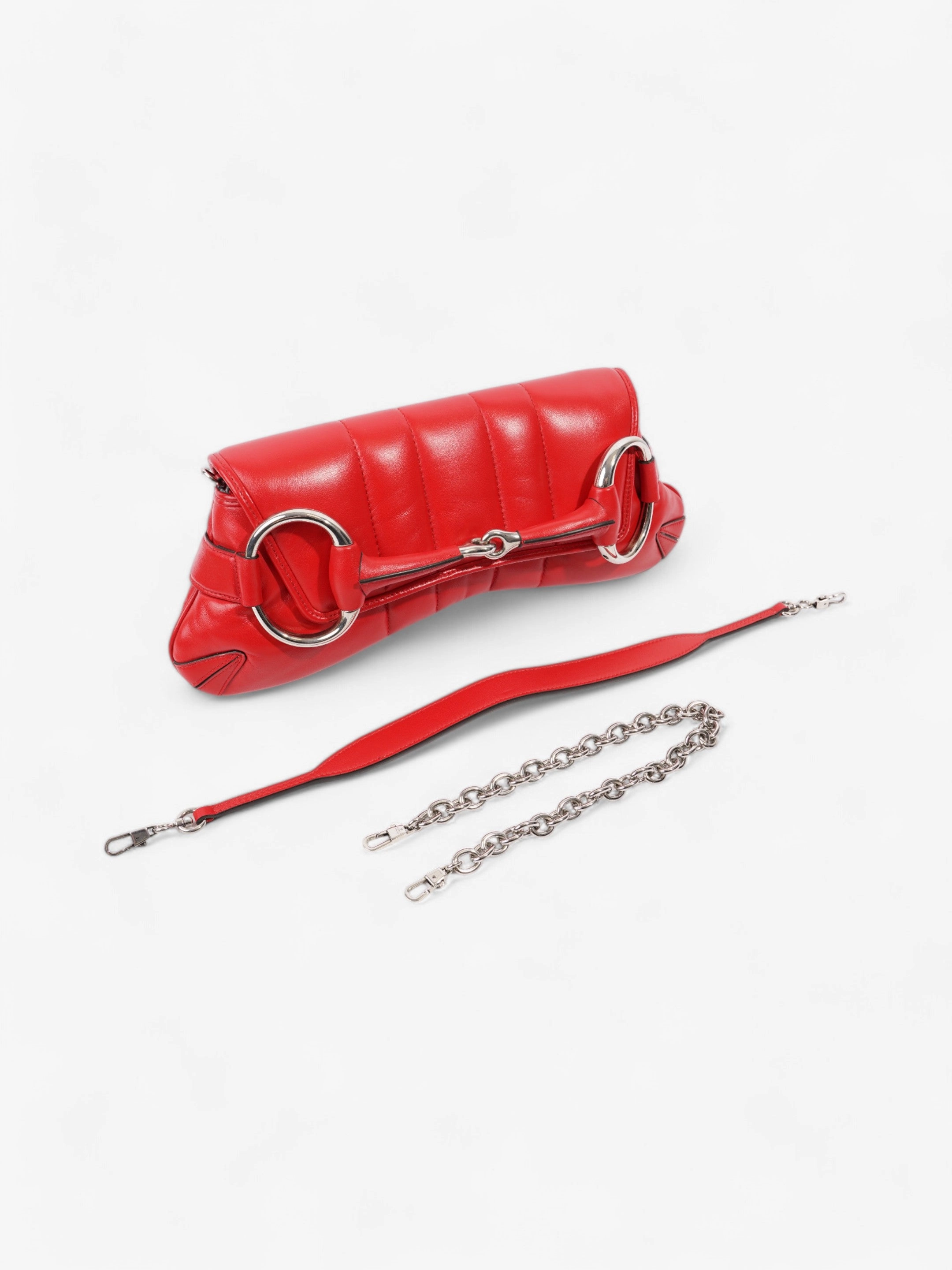 Gucci Maxi Horsebit Chain Shoulder Bag Red Nappa Leather Medium