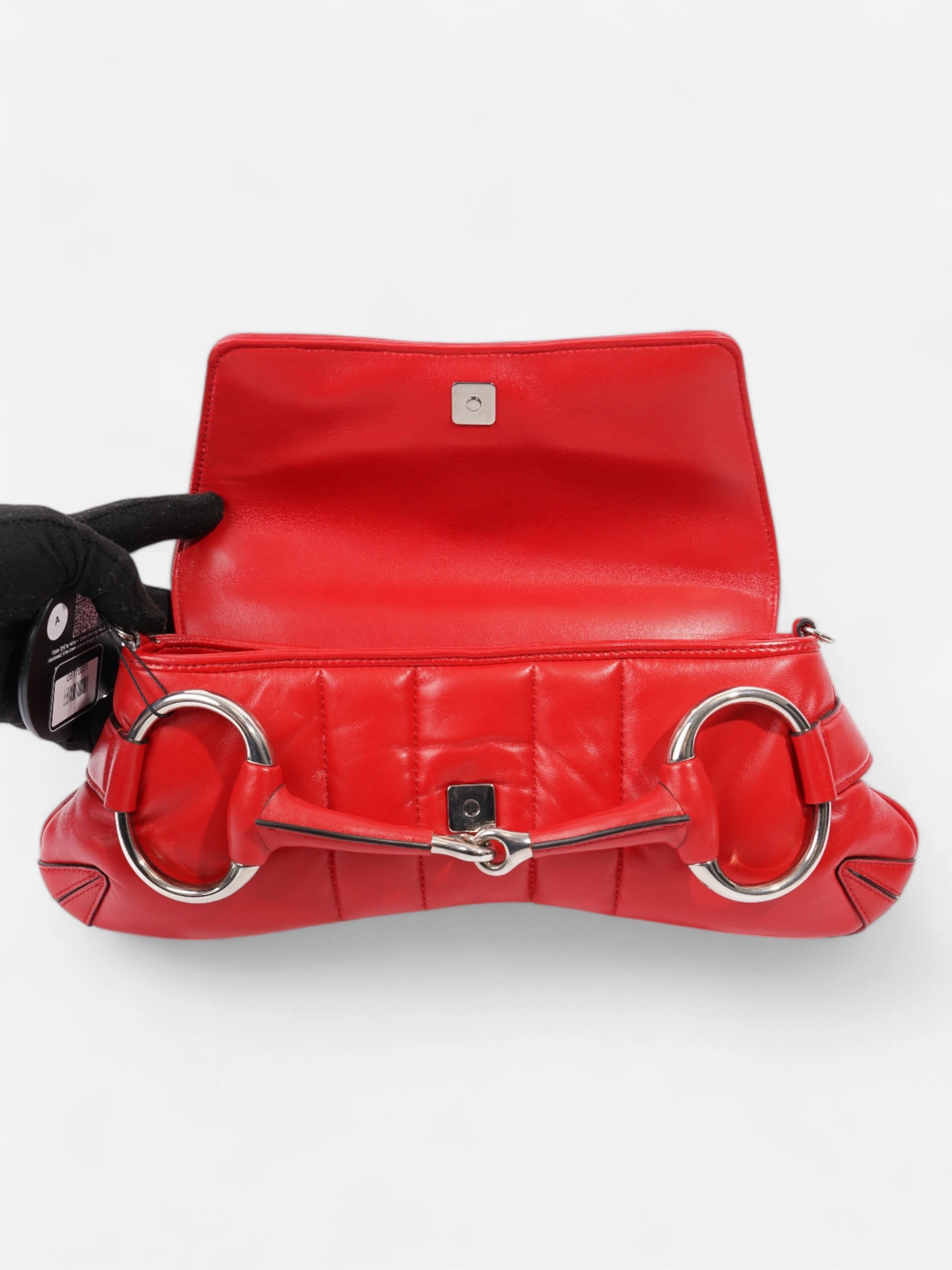 Gucci Maxi Horsebit Chain Shoulder Bag Red Nappa Leather Medium