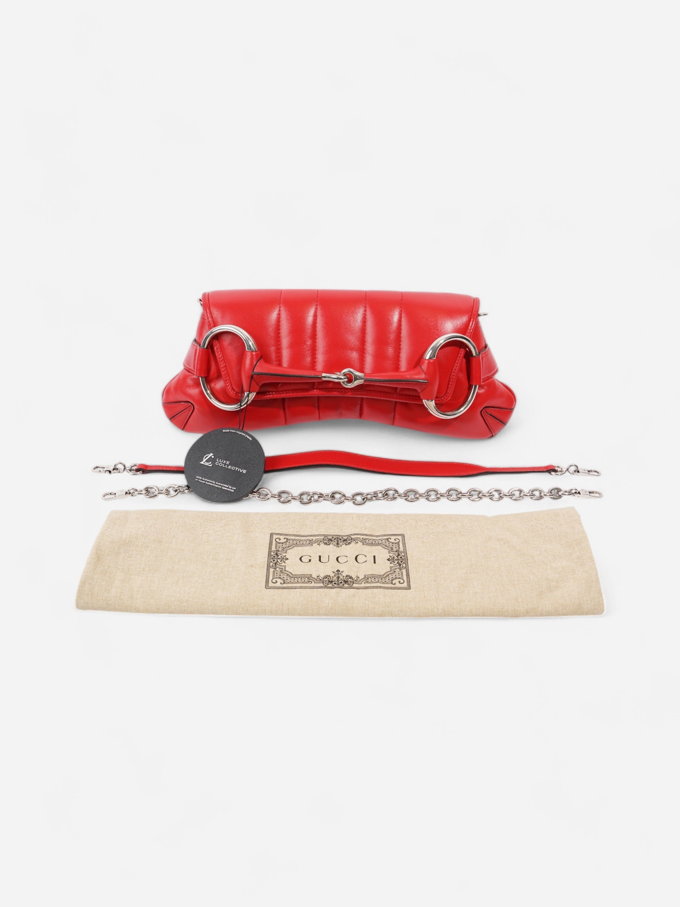 Gucci Maxi Horsebit Chain Shoulder Bag Red Nappa Leather Medium