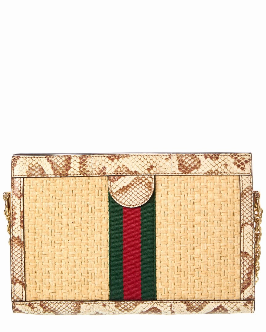 Gucci Ophidia Small Straw & Snakeskin Shoulder Bag