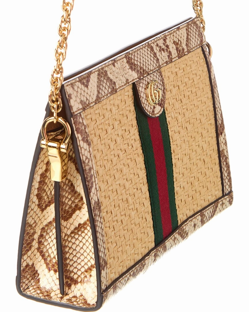 Gucci Ophidia Small Straw & Snakeskin Shoulder Bag