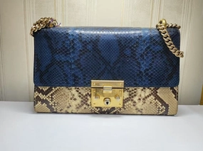 Gucci Padlock Blue Tan Python Leather Shoulder Bag Medium