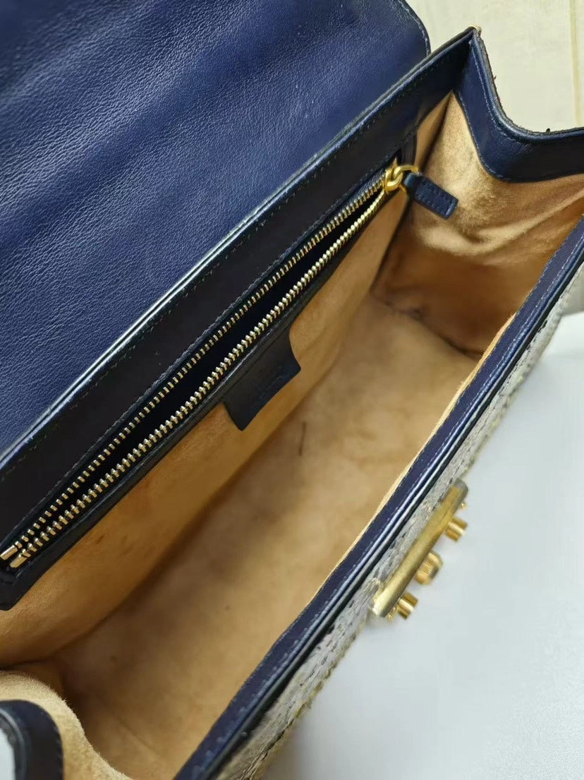 Gucci Padlock Blue Tan Python Leather Shoulder Bag Medium