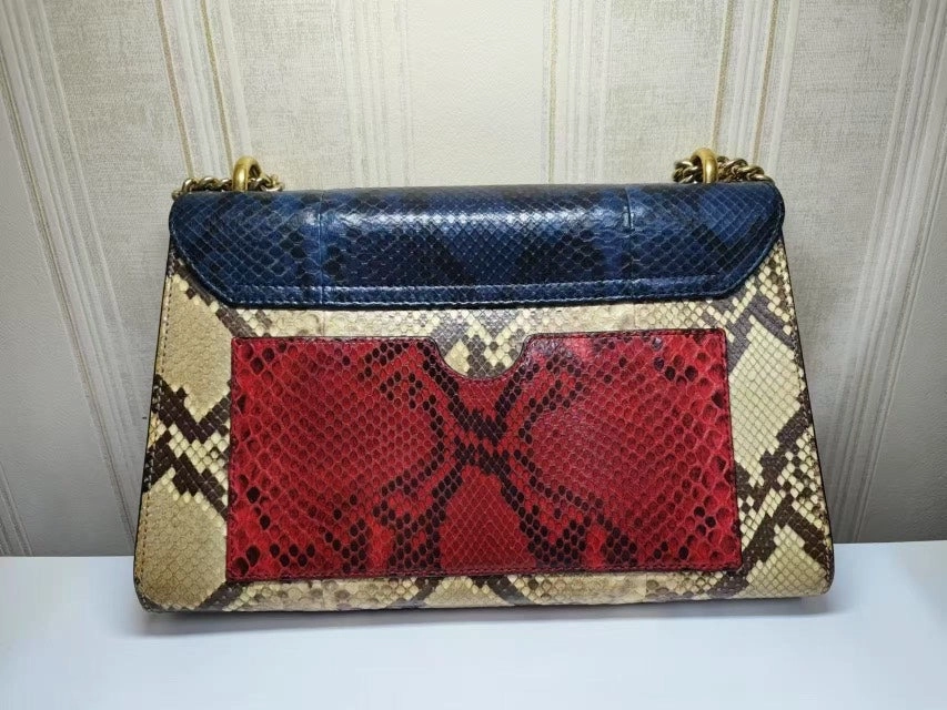 Gucci Padlock Blue Tan Python Leather Shoulder Bag Medium