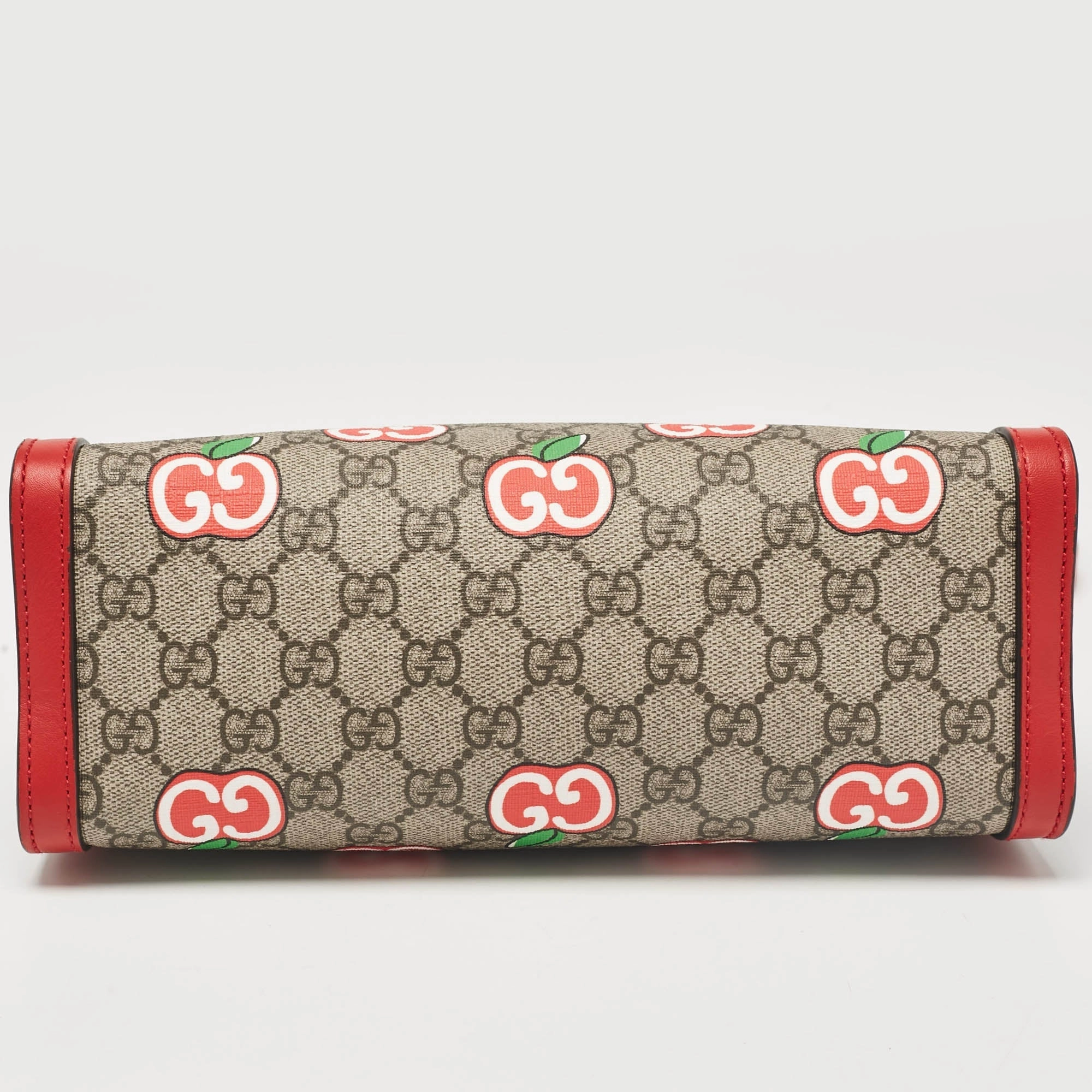 Gucci Red/beige Gg Supreme Canvas Apple Print Small Padlock Shoulder Bag