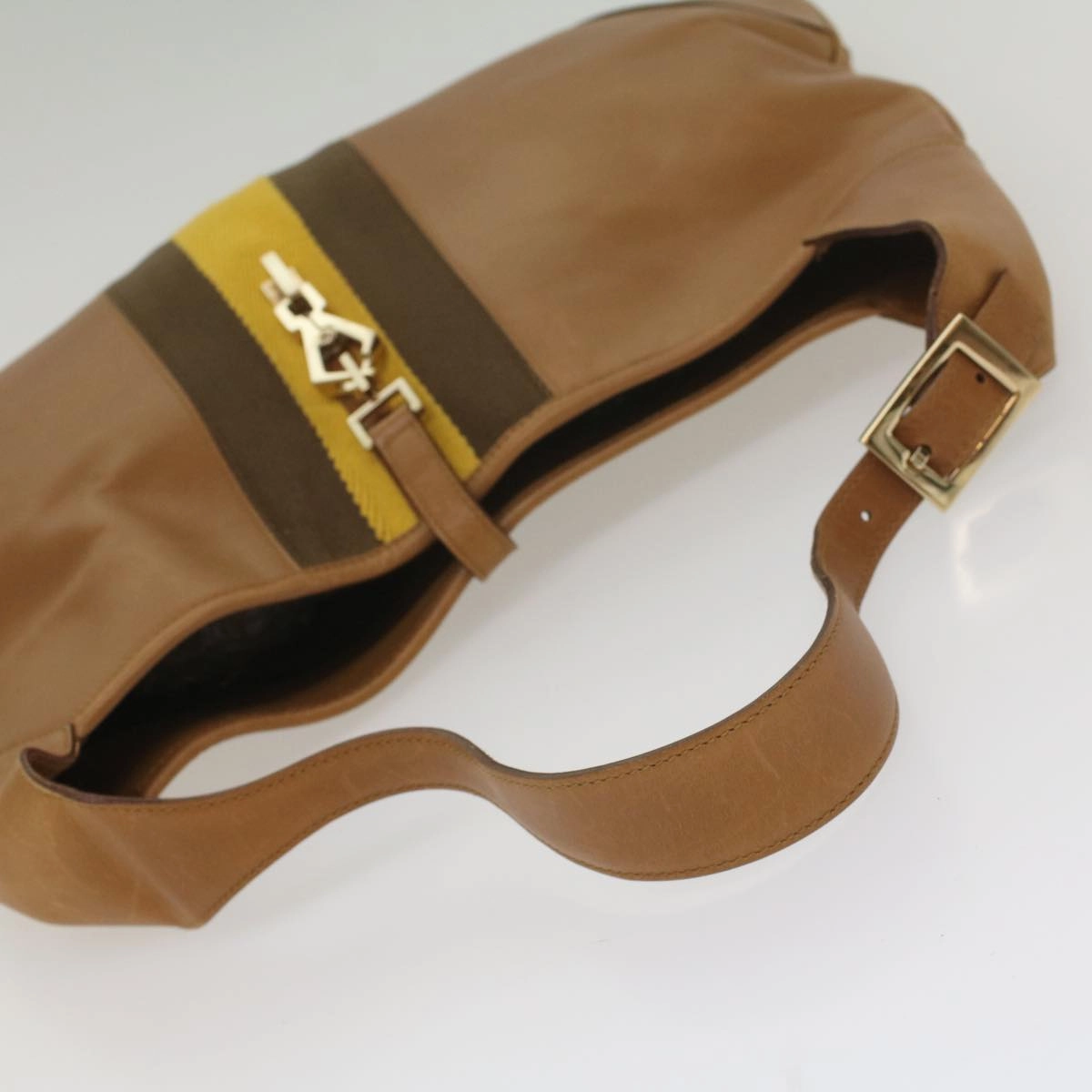 GUCCI Sherry Line Jackie Shoulder Bag Leather Brown Yellow 001 4312  56760
