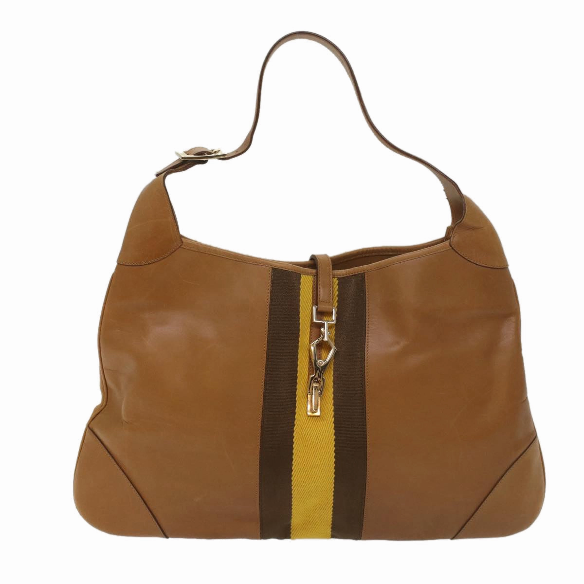 GUCCI Sherry Line Jackie Shoulder Bag Leather Brown Yellow 001 4312  56760