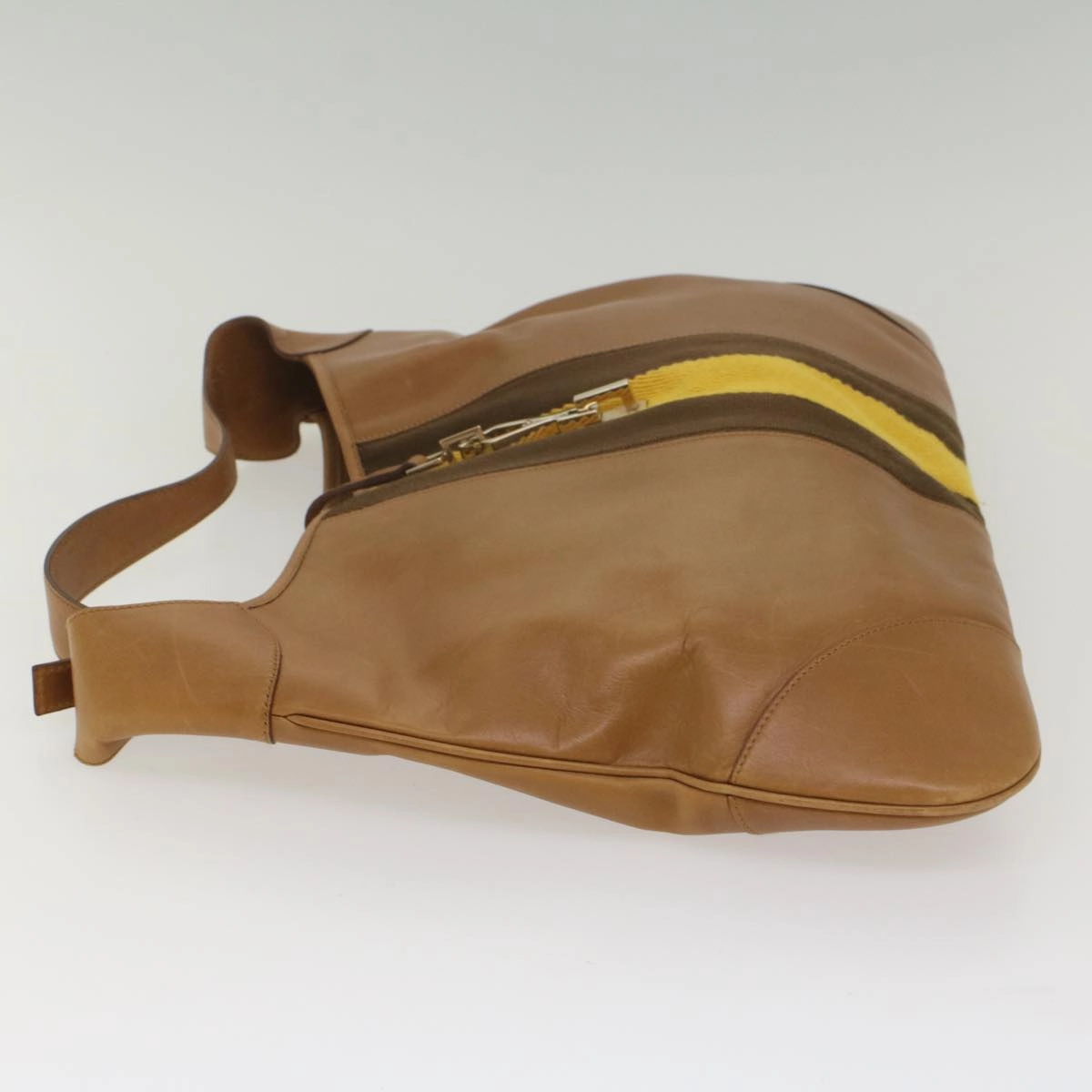 GUCCI Sherry Line Jackie Shoulder Bag Leather Brown Yellow 001 4312  56760