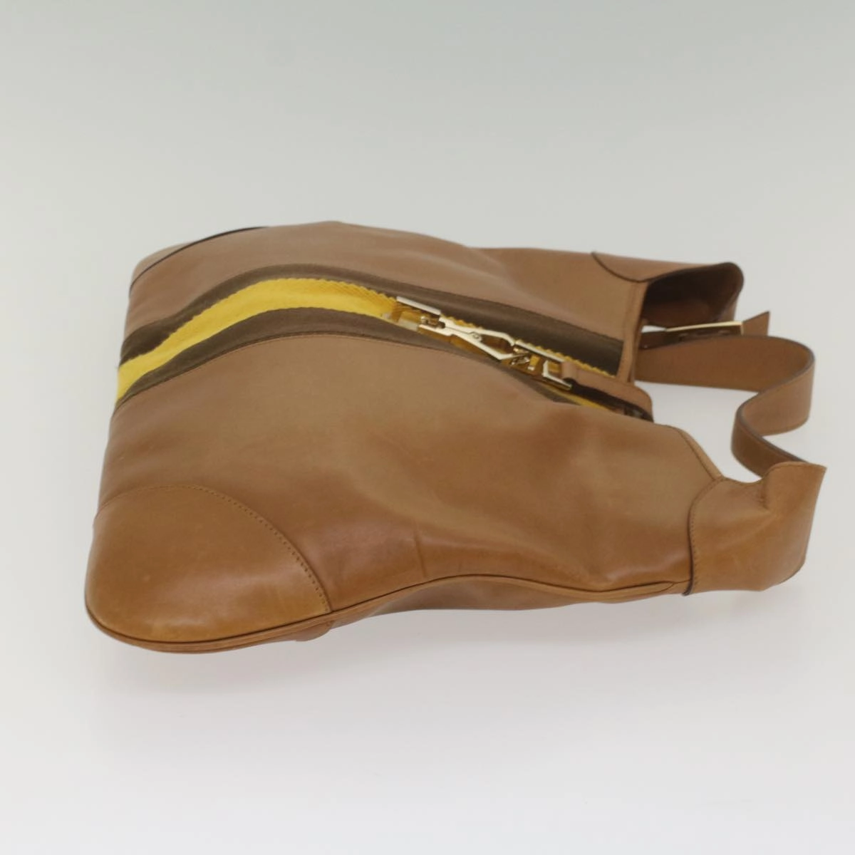 GUCCI Sherry Line Jackie Shoulder Bag Leather Brown Yellow 001 4312  56760