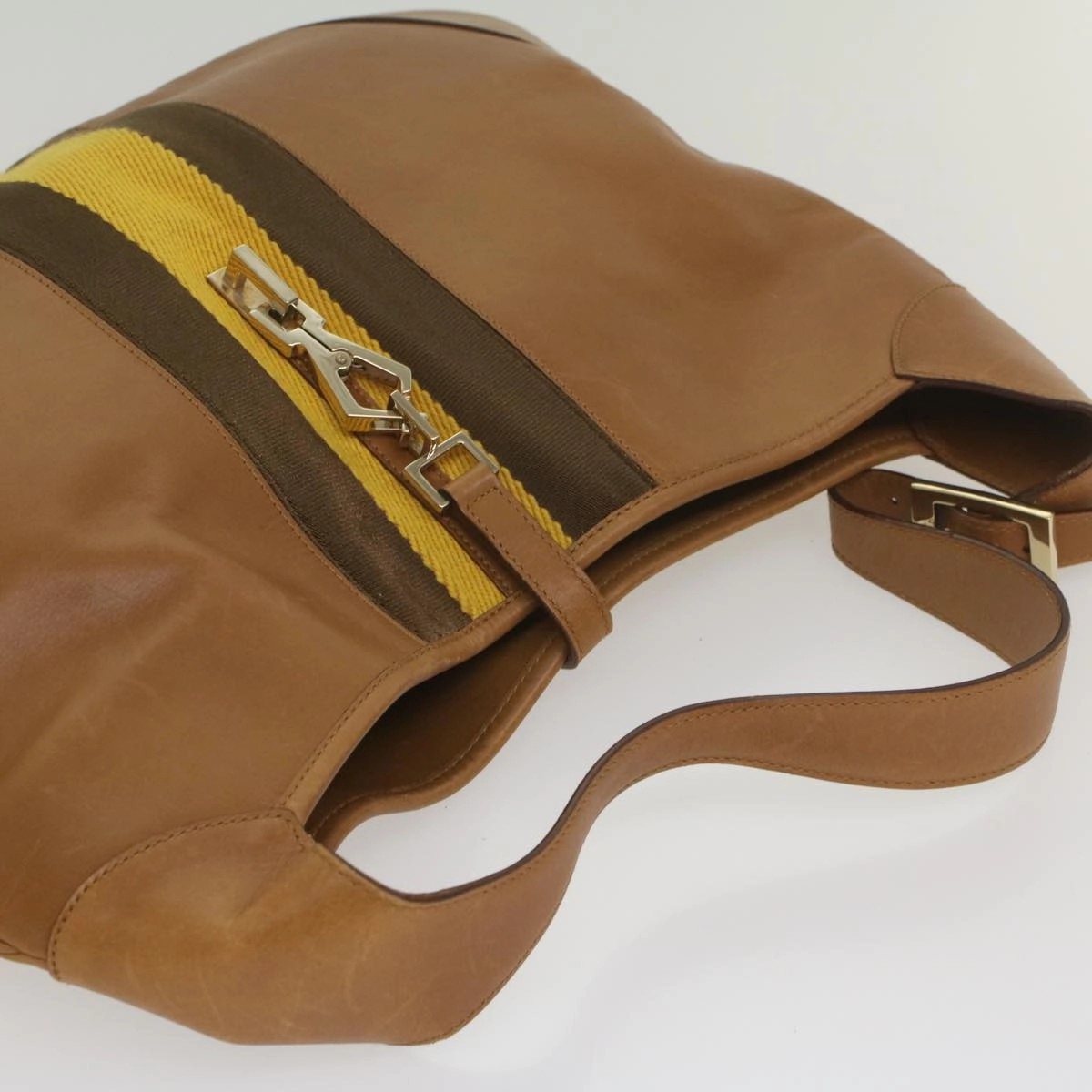 GUCCI Sherry Line Jackie Shoulder Bag Leather Brown Yellow 001 4312  56760
