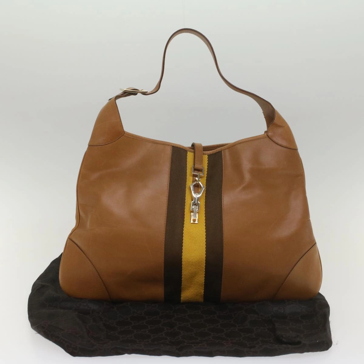 GUCCI Sherry Line Jackie Shoulder Bag Leather Brown Yellow 001 4312  56760
