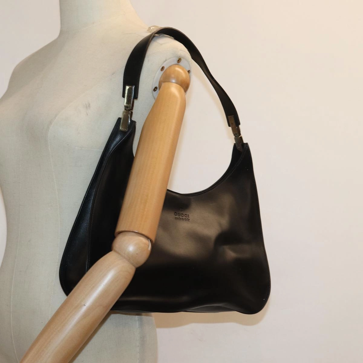GUCCI Shoulder Bag Leather Black Silver 001 3767  87073