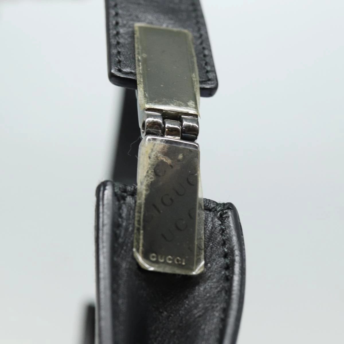 GUCCI Shoulder Bag Leather Black Silver 001 3767  87073