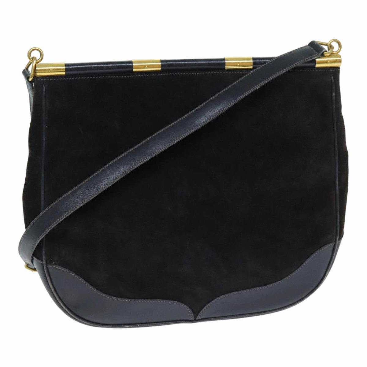 GUCCI Shoulder Bag Leather Suede Navy  fm3543