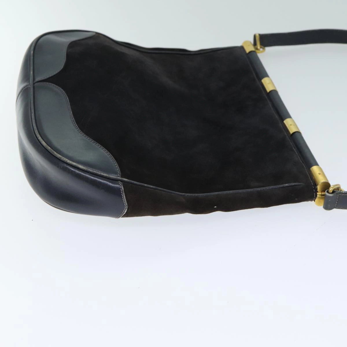 GUCCI Shoulder Bag Leather Suede Navy  fm3543