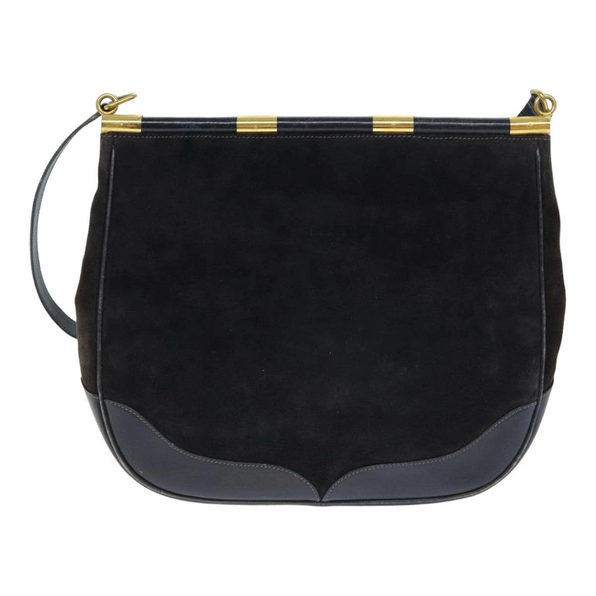 GUCCI Shoulder Bag Leather Suede Navy  fm3543