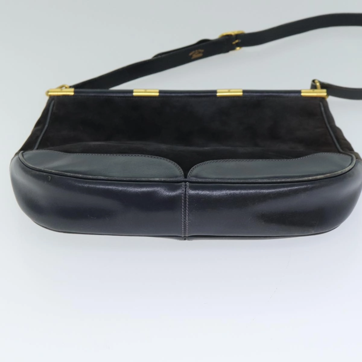 GUCCI Shoulder Bag Leather Suede Navy  fm3543