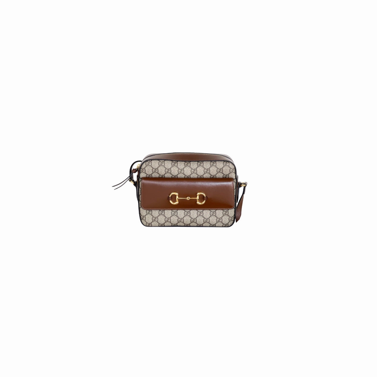 Gucci  Small Horsebit Beige/Brown GG Supreme Canvas and Leather Shoulder Bag