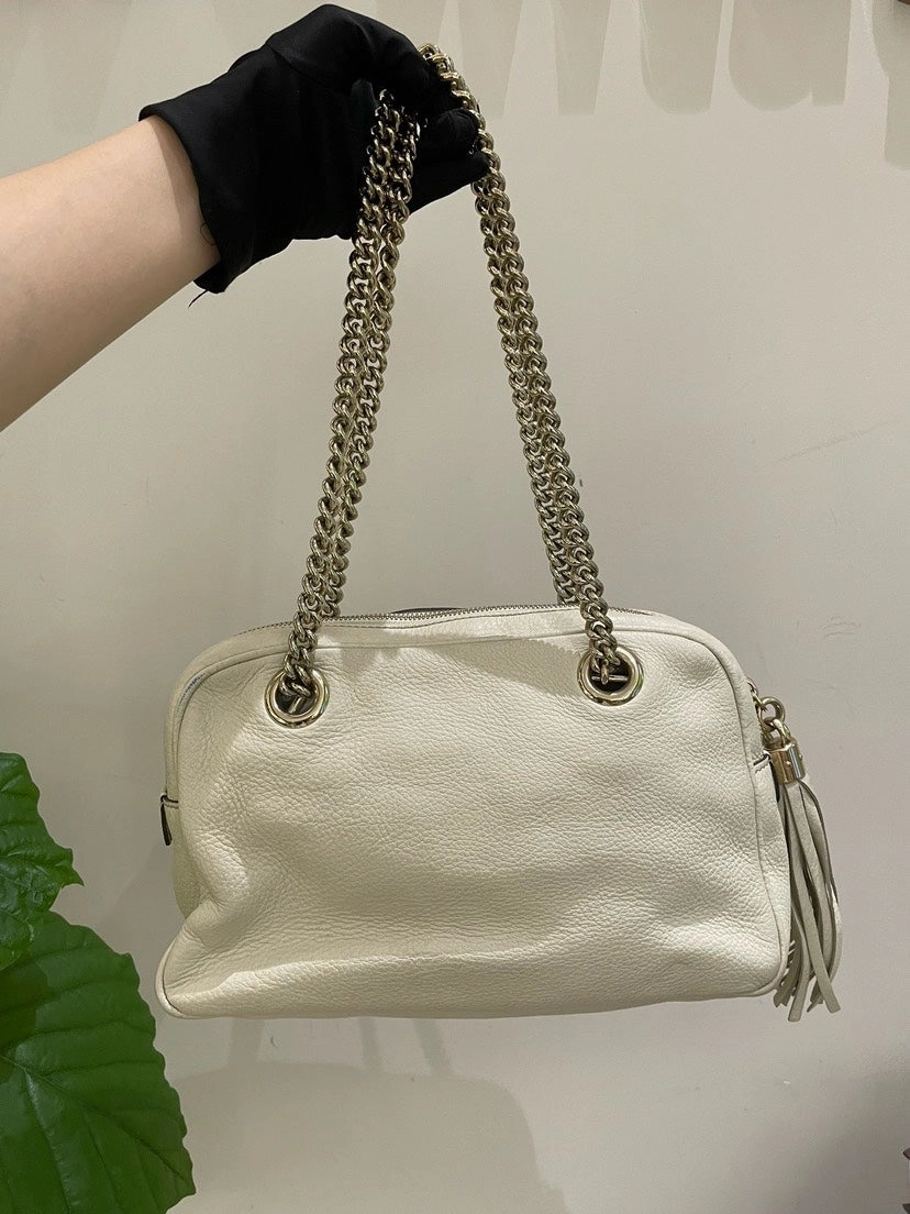 Gucci Soho White Leather Shoulder Bag Medium