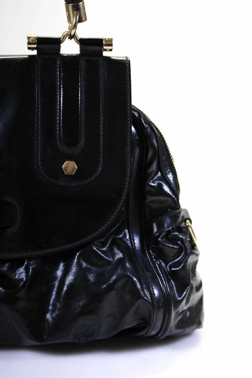 Gucci Womens Black Flap Sculpted Top Handle Strap Shoulder Bag Handbag