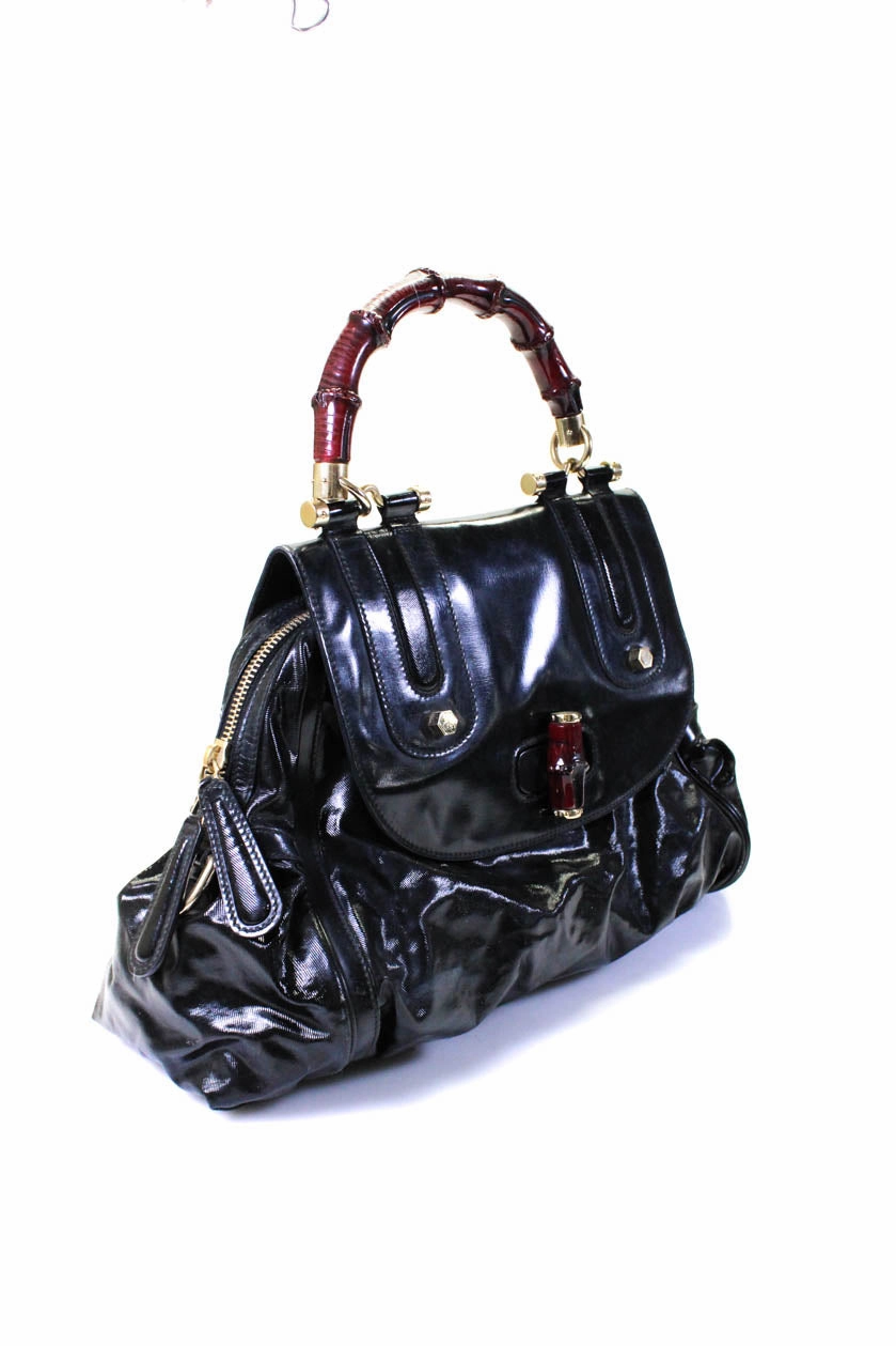 Gucci Womens Black Flap Sculpted Top Handle Strap Shoulder Bag Handbag