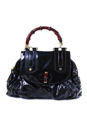 Gucci Womens Black Flap Sculpted Top Handle Strap Shoulder Bag Handbag