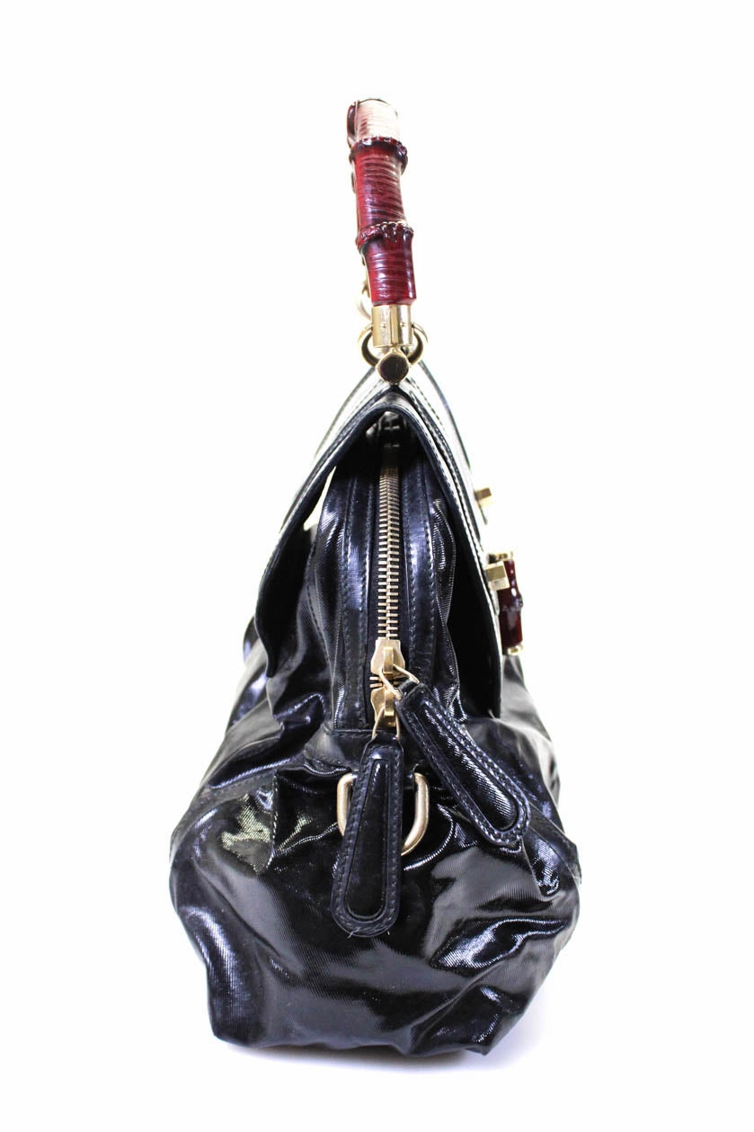 Gucci Womens Black Flap Sculpted Top Handle Strap Shoulder Bag Handbag