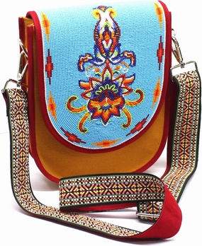 Handmade Beaded Bag,Native American Style Canvas Crossbody Unisex Handbag With Adjustable Strap,Seed Beaded Shoulder Handbag.