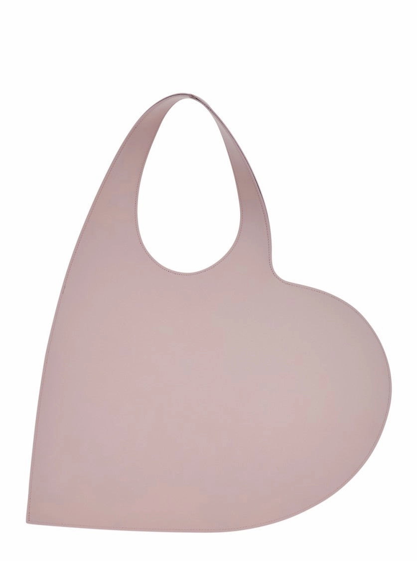 Heart' Pink Shoulder Bag With Logo Print In Leather