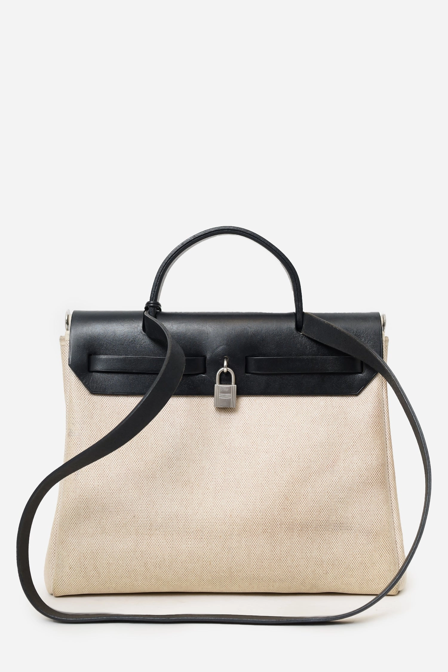 Hermes 2000 Black/Beige Leather/Canvas Herbag 31 with Secondary Bag (As Is)